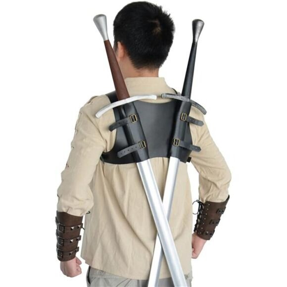 Sword Frog Medieval Faux Leather Back Sheath Holster Vintage Belt Prop Halloween - Picture 1 of 7